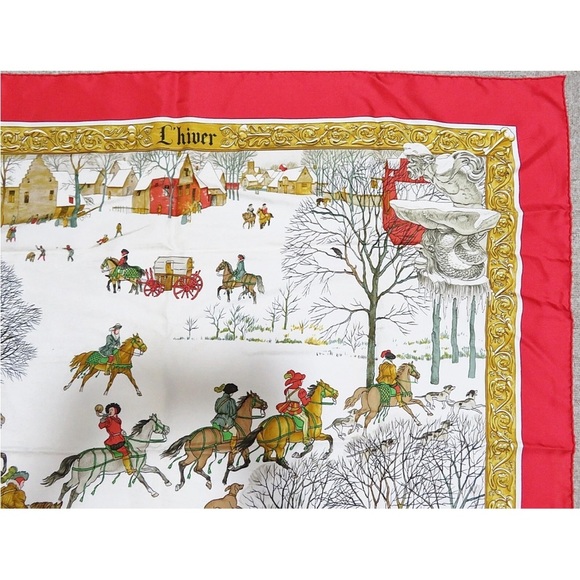 Hermes Red and Gold Equestrian Scarf - Picture 3 of 11